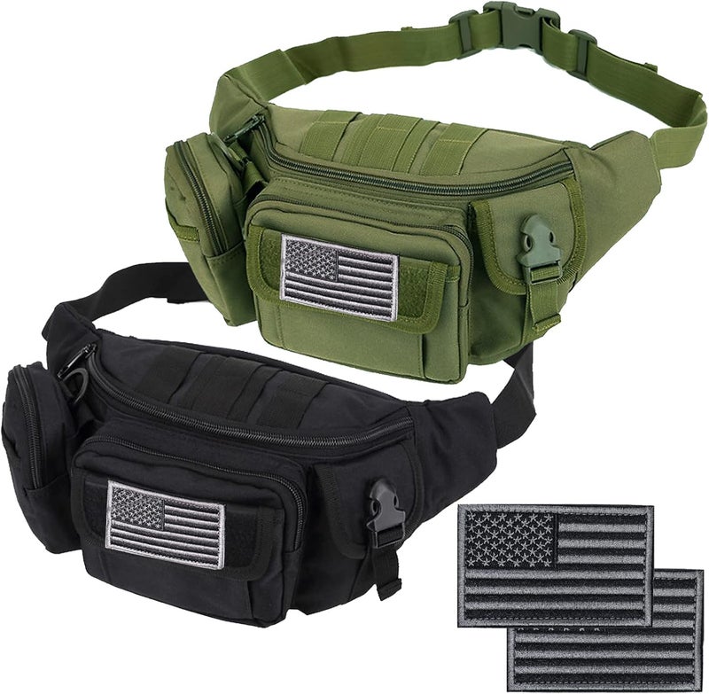 Meprona Tactical Fanny Packs, Military Waist Bag Utility Hip Belt Bags for Hiking Climbing Fishing Cycling Hunting with U.S Patch (Green+Black) - Image 1